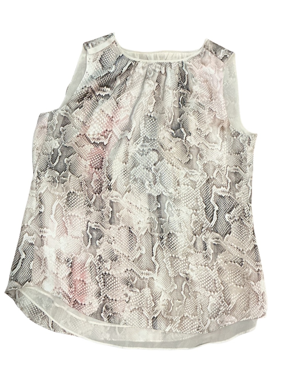 White House Black Market Sleeveless Snake-Print Chiffon Shell - White & Pink